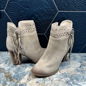 Not Rated Tan Ankle Booties with Tassel Fringe